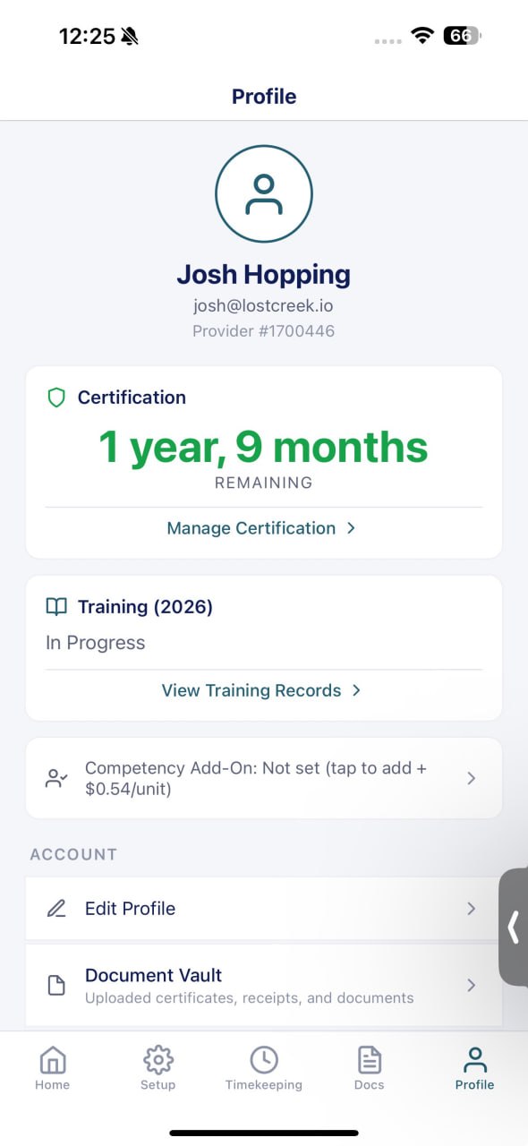 Provider profile with certification and training tracking